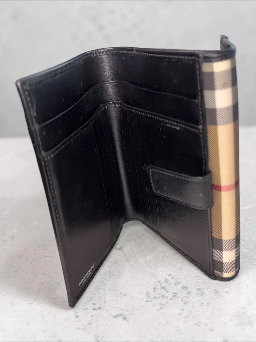 Burberry Black Leather Tote with Classic Nova Check Accent + Matching Wallet